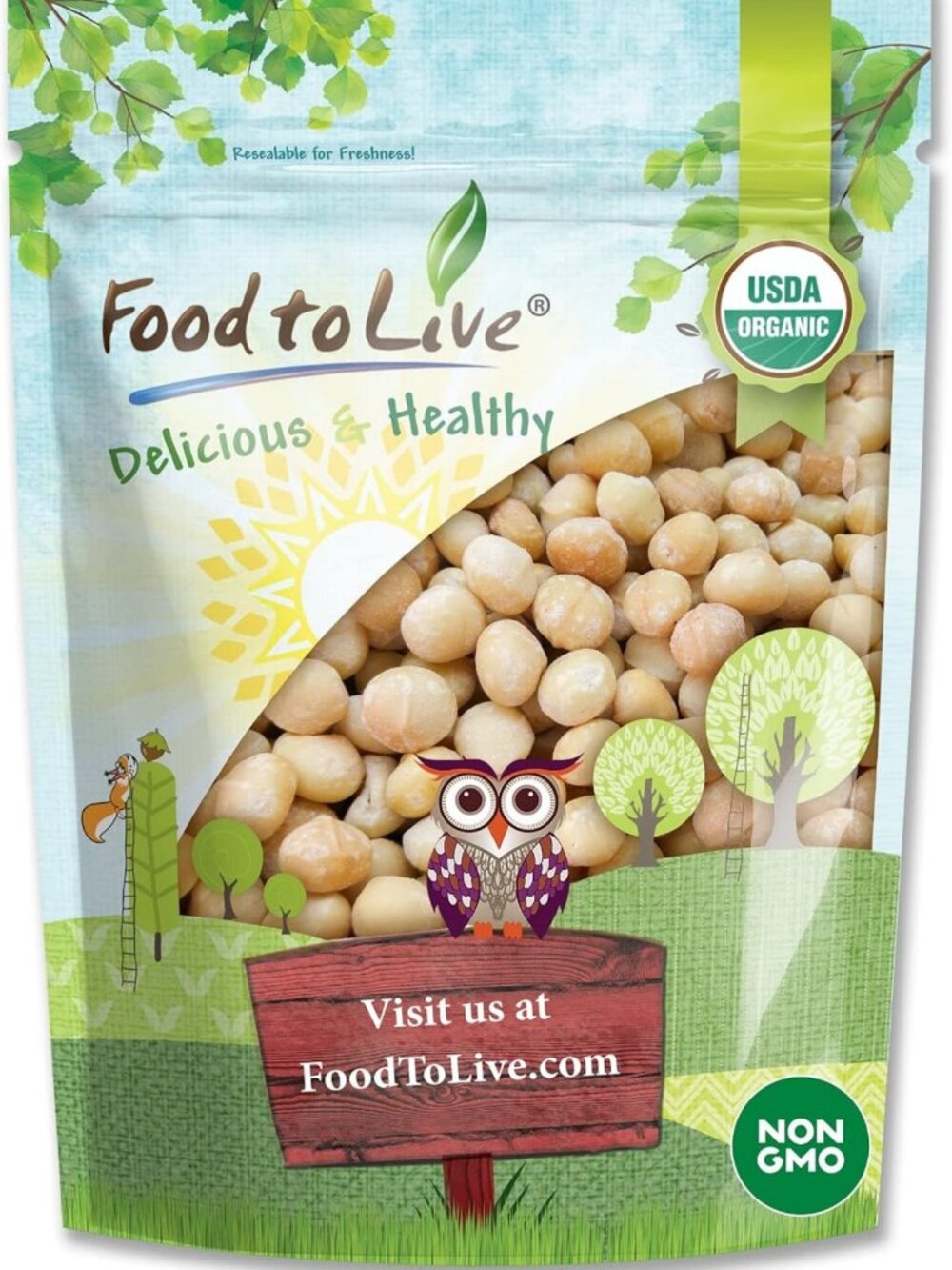Organic Whole Macadamia Nuts - 2 lbs, Non-GMO, Raw, Unsalted, Keto Snack, Vegan
